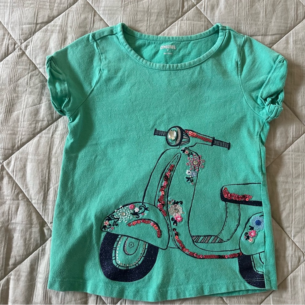 Gymboree Green T-Shirt with Embroidered Scooter
